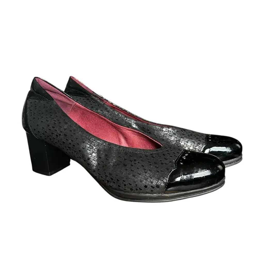 Descanflex Womens Black Pumps Patent Leather Toe and Heel Size 41 EU 9 1/2 10 US